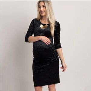 NWT PinkBlush Crushed Velvet 3/4 Sleeve Ruched Knee Length Dress in Black